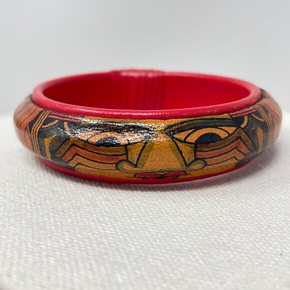 Hand Painted Tribal Leather Face Bangle‎ Bracelet Native American Northwest - Picture 1 of 9